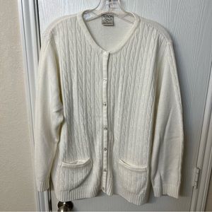 Allison Daley White Button Up Cable Knit Cardigan Sweater, Women's Size XL